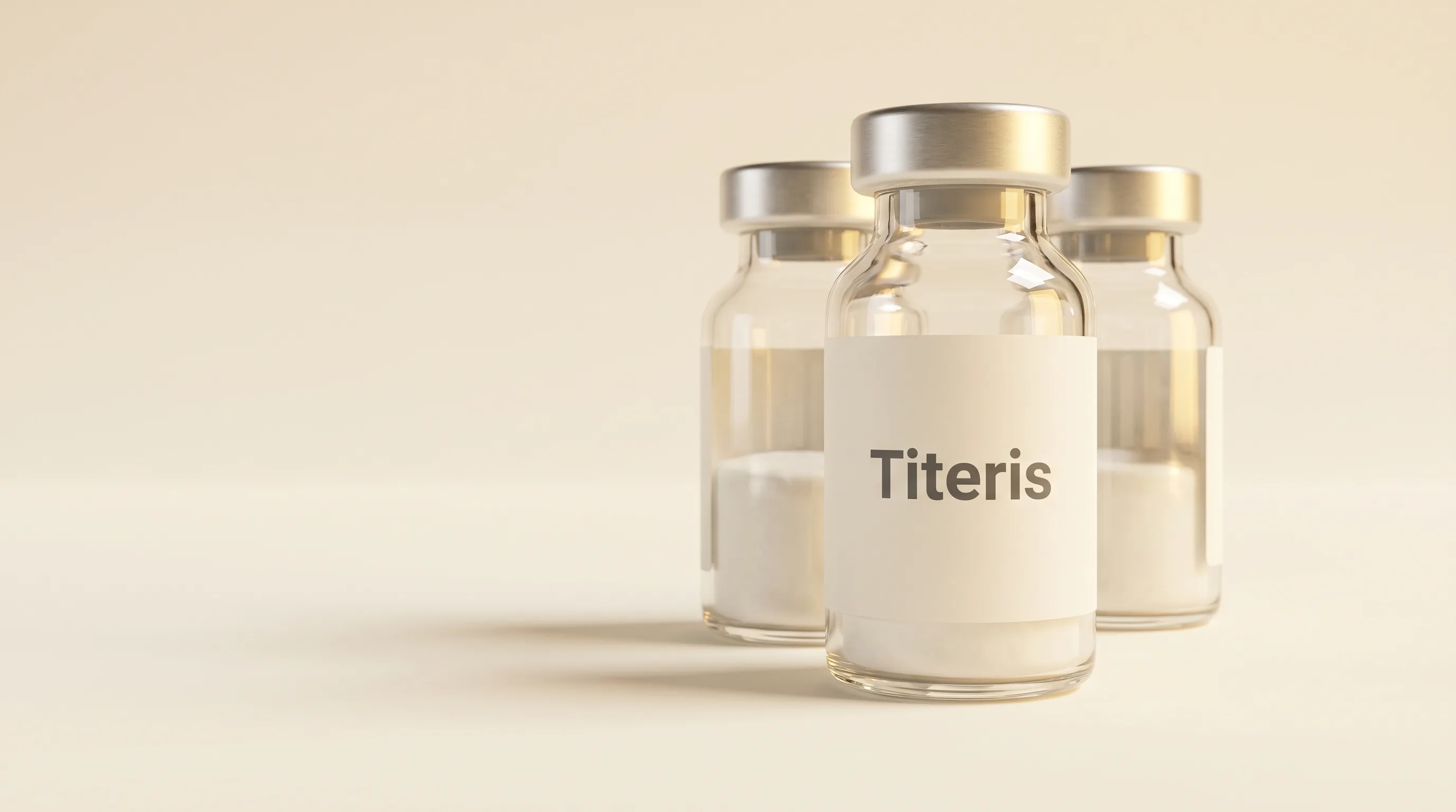 Titeris research peptide vials — studio product photography